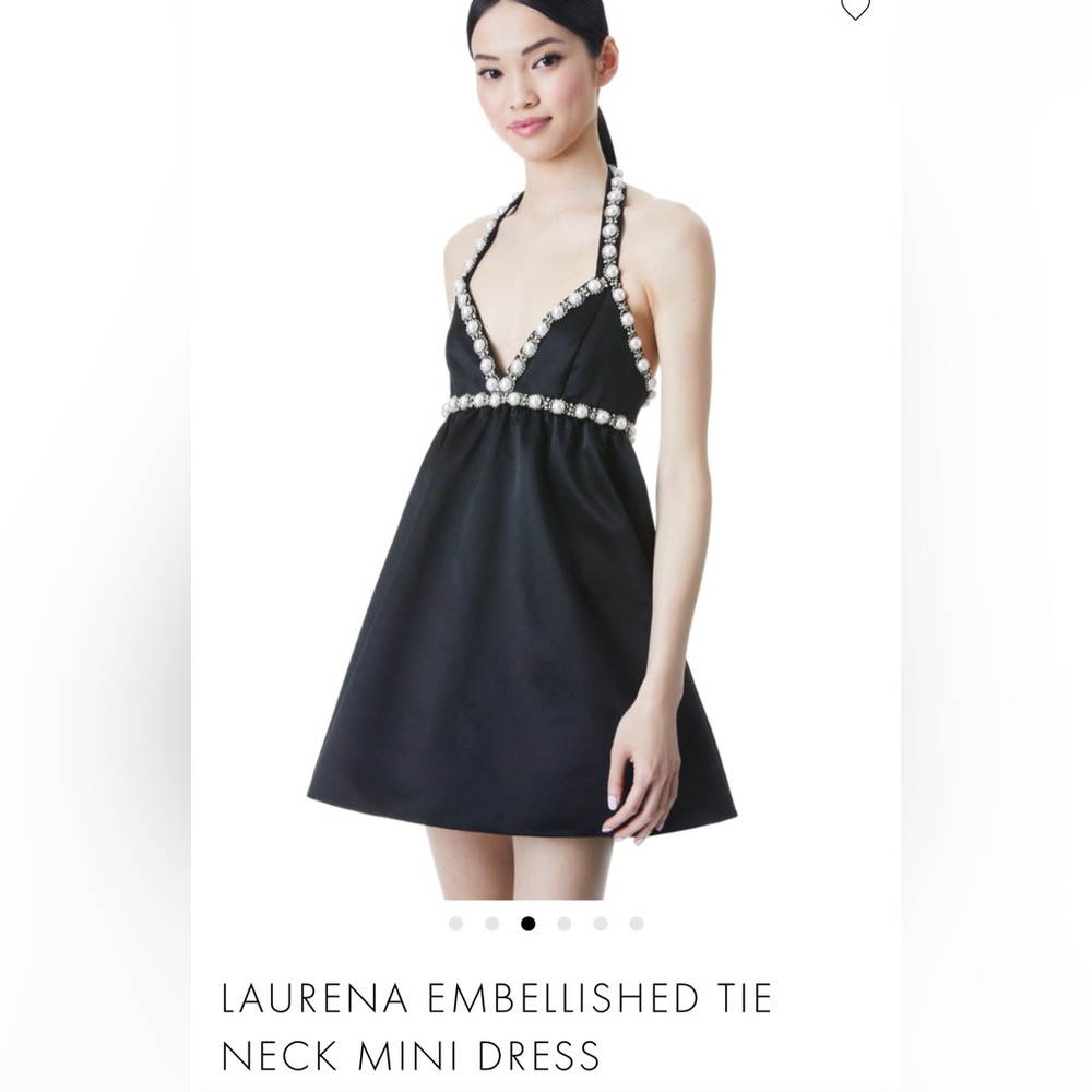 Alice + Olivia Laurena Black Mini Dress with Pearl Accents, NWT